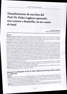 Descubrimiento De Una Foto Del Prof. Dr. Pedro Lagleyze Operando Una Catarata a Domicilio, En Un Cuarto De Hotel