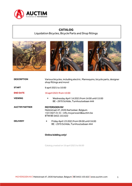 CATALOG Liquidation Bicycles, Bicycle Parts and Shop Fittings