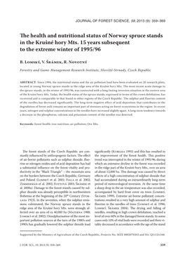 The Health and Nutritional Status of Norway Spruce Stands in the Krušné Hory Mts