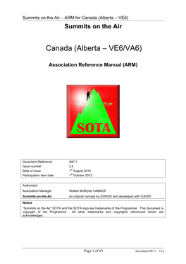 Summits on the Air – ARM for Canada (Alberta – VE6) Summits on the Air