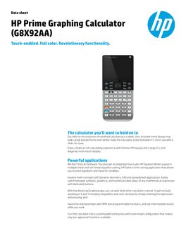 HP Prime Graphing Calculator (G8X92AA) Touch-Enabled