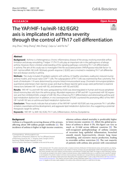 The YAP/HIF-1Α/Mir-182/EGR2 Axis Is Implicated in Asthma Severity