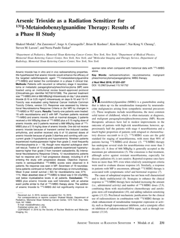 Arsenic Trioxide As a Radiation Sensitizer for 131I-Metaiodobenzylguanidine Therapy: Results of a Phase II Study