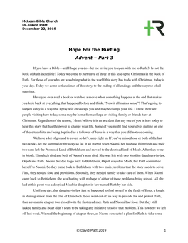 Hope for the Hurting Advent – Part 3