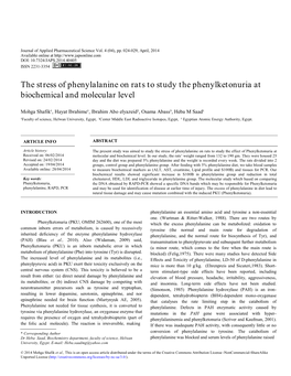 The Stress of Phenylalanine on Rats to Study the Phenylketonuria at Biochemical and Molecular Level