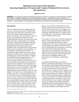 Balancing Conservation with Utilization: Restoring Populations of Commercially Valuable Medicinal Herbs in Forests and Agroforests.1