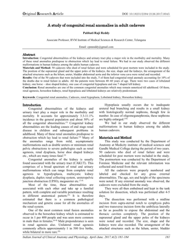 A Study of Congenital Renal Anomalies in Adult Cadavers