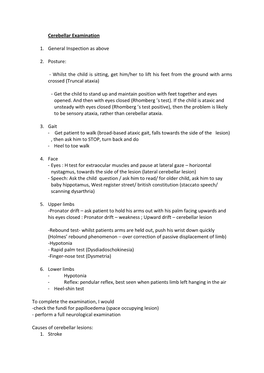 Cerebellar Examination 1. General Inspection As Above 2. Posture