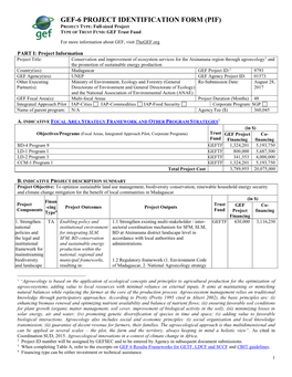 GEF-6 PROJECT IDENTIFICATION FORM (PIF) PROJECT TYPE: Full-Sized Project TYPE of TRUST FUND: GEF Trust Fund