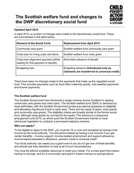 The Scottish Welfare Fund and Changes to the DWP Discretionary Social Fund