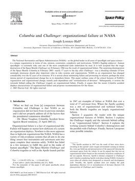 Columbia and Challenger: Organizational Failure at NASA