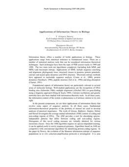 1 Applications of Information Theory to Biology Information Theory Offers A