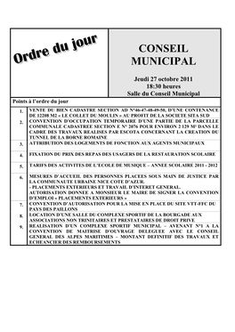 Conseil Municipal Points À L’Ordre Du Jour