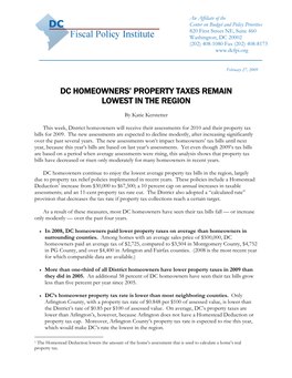 Dc Homeowners' Property Taxes Remain Lowest in The