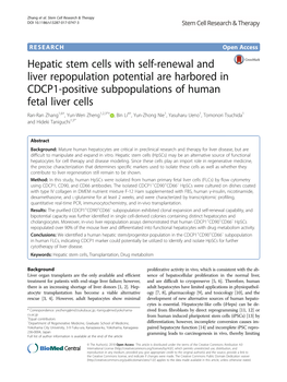 Hepatic Stem Cells with Self-Renewal and Liver Repopulation Potential Are