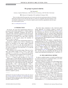 Pin Groups in General Relativity