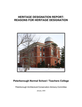 Heritage Designation Report: Reasons for Heritage Designation