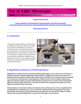 A. Introduction B. Magnification, Resolution, and Working Distance