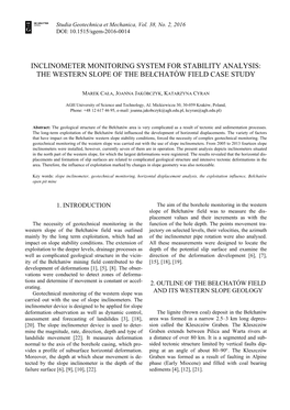 Inclinometer Monitoring System for Stability Analysis: the Western Slope of the Bełchatów Field Case Study