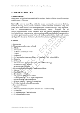 Food Microbiology - Radomir Lasztity