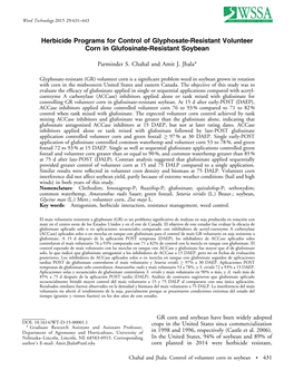 Herbicide Programs for Control of Glyphosate-Resistant Volunteer Corn in Glufosinate-Resistant Soybean