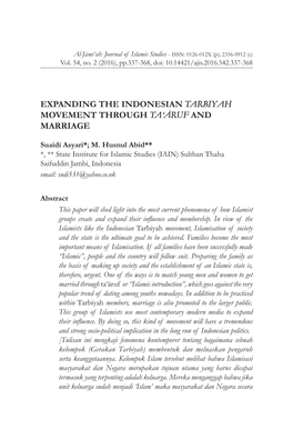 Expanding the Indonesian Tarbiyah Movement Through Ta‘Āruf and Marriage