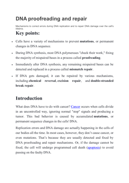 DNA Proofreading and Repair