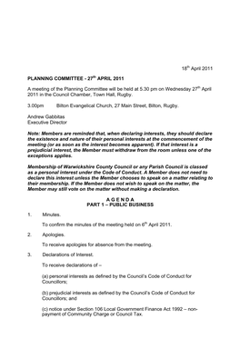 Planning Committee 27 April 2011 Part 1 of Agenda