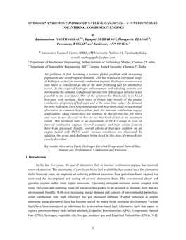 Hydrogen Enriched Compressed Natural Gas (Hcng) – a Futuristic Fuel for Internal Combustion Engines