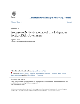 Processes of Native Nationhood: the Ndii Genous Politics of Self-Government Stephen Cornell University of Arizona, Scornell@Email.Arizona.Edu
