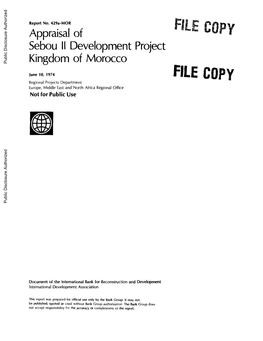 Appraisal of Sebou Il Development Project Kingdom of Morocco