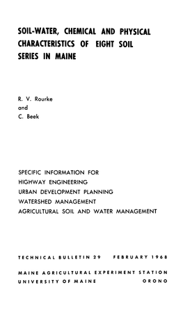 Soil-Water, Chemical and Physical Characteristics of Eight Soil Series in Maine