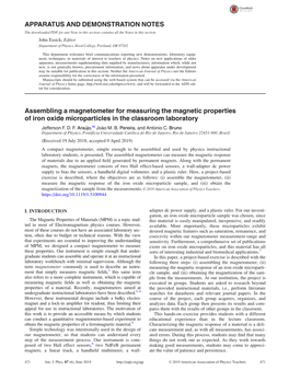 Assembling a Magnetometer for Measuring the Magnetic Properties of Iron Oxide Microparticles in the Classroom Laboratory Jefferson F