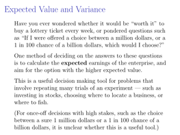 Expected Value and Variance