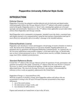 Pepperdine University Editorial Style Guide INTRODUCTION