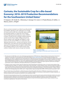 Carinata, the Sustainable Crop for a Bio-Based Economy: 2018–2019 Production Recommendations for the Southeastern United States1 R