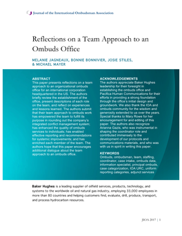 Reflections on a Team Approach to an Ombuds Office