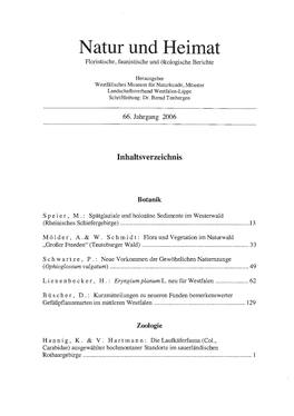 Natur Und Heimat Floristische, Faunistische Und Ökologische Berichte