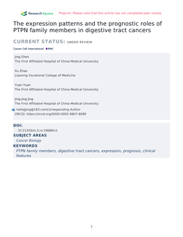 The Expression Patterns and the Prognostic Roles of PTPN Family Members in Digestive Tract Cancers