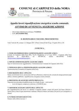 COMUNE Di CARPINETO Della NORA Provincia Di Pescara C.A.P