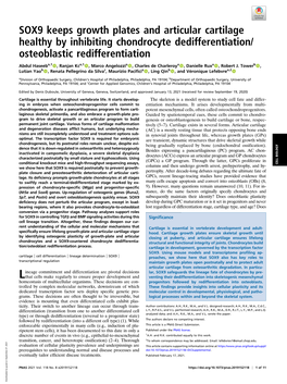 SOX9 Keeps Growth Plates and Articular Cartilage Healthy by Inhibiting Chondrocyte Dedifferentiation/ Osteoblastic Redifferentiation