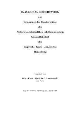 INAUGURAL–DISSERTATION Zur Erlangung Der Doktorwürde Der