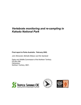 Vertebrate Monitoring and Re-Sampling in Kakadu National Park