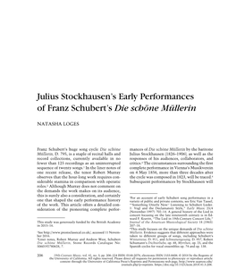 Julius Stockhausen's Early Performances of Franz Schubert's