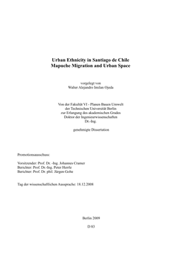 Urban Ethnicity in Santiago De Chile Mapuche Migration and Urban Space