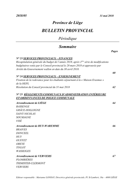 BULLETIN PROVINCIAL Périodique Sommaire Pages