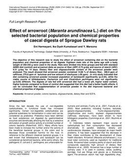 Effect of Arrowroot (Maranta Arundinacea L.) Diet on the Selected Bacterial Population and Chemical Properties of Caecal Digesta of Sprague Dawley Rats