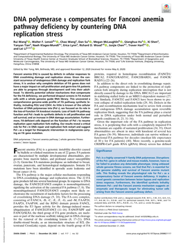 DNA Polymerase Ι Compensates for Fanconi Anemia Pathway Deficiency by Countering DNA Replication Stress