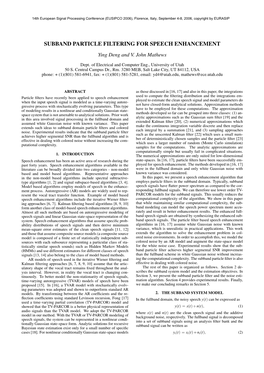 Subband Particle Filtering for Speech Enhancement