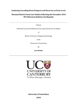 Hurunui District Farm Case Studies Following the November 2016 M7.8 Hurunui-Kaikōura Earthquake
